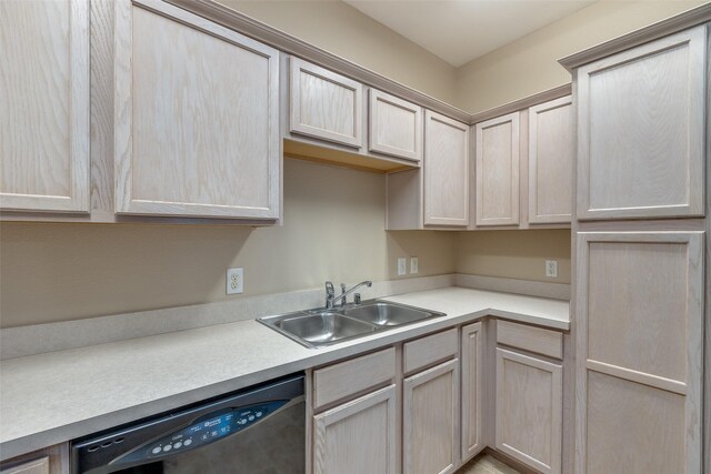 kitchen with light countertops, a sink, and dishwasher
