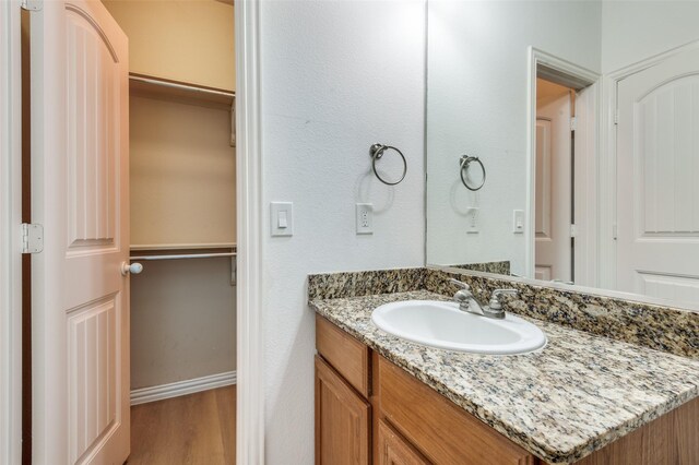 2372 Homewood Ln, Grand Prairie, TX 75050 - bathroom with wood finished floors, vanity, and a spacious closet