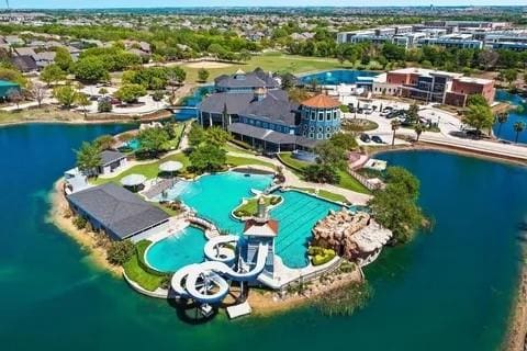 aerial view featuring a water view