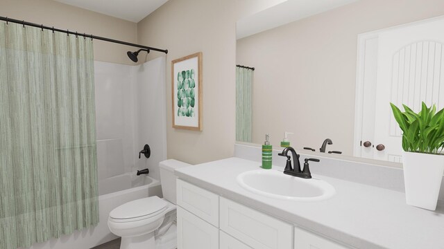full bathroom with toilet, shower / bath combo, and vanity