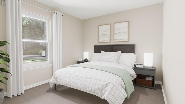 carpeted bedroom featuring baseboards