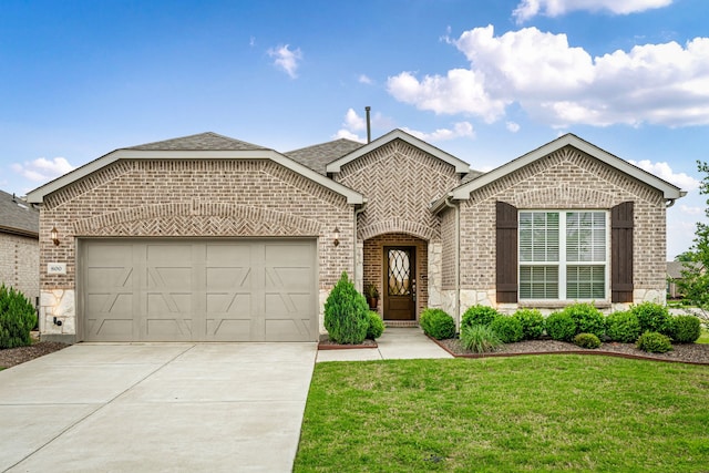 view of front facade with concrete driveway, brick siding, and a garage