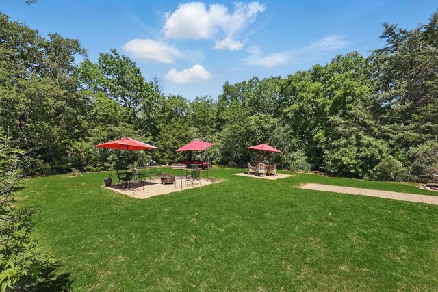 view of yard with a patio area and an outdoor fire pit
