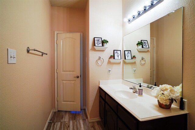 7813 Loma Alta Trl, Mckinney, TX 75070 - bathroom featuring vanity, baseboards, and wood finished floors