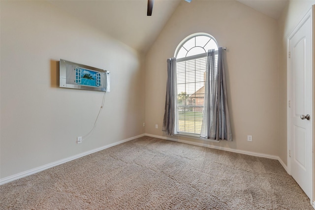 132 Silver Rose Blvd, Burleson, TX 76028 - carpeted empty room featuring ceiling fan, lofted ceiling, and baseboards