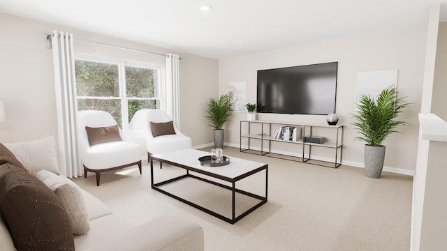 living room featuring baseboards and carpet flooring