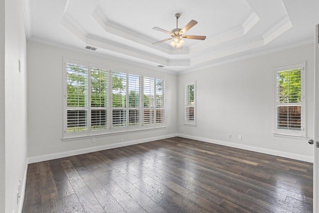 821 High Willow Dr, Prosper, TX 75078 - spare room with visible vents, a ceiling fan, a raised ceiling, and ornamental molding