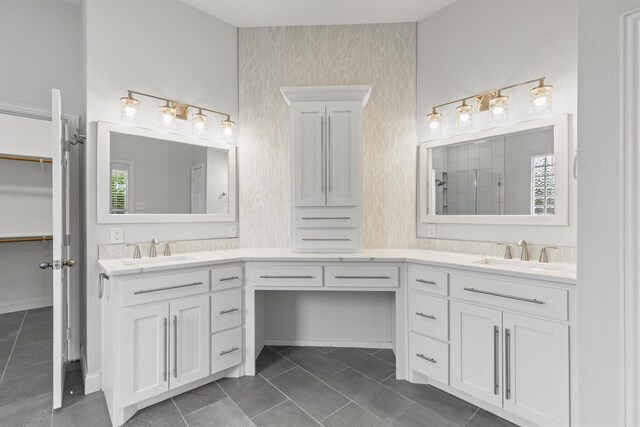 821 High Willow Dr, Prosper, TX 75078 - full bath featuring vanity, tile patterned floors, a spacious closet, and tiled shower