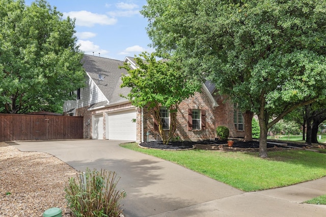 821 High Willow Dr, Prosper, TX 75078 - view of front of house with a front lawn, fence, brick siding, concrete driveway, and an attached garage
