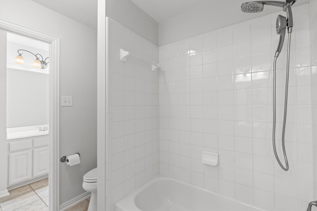 821 High Willow Dr, Prosper, TX 75078 - bathroom featuring vanity, tile patterned flooring, tub / shower combination, and toilet