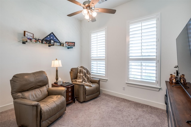 1130 Holcombe Dr, Anna, TX 75409 - sitting room with carpet flooring, ceiling fan, and baseboards