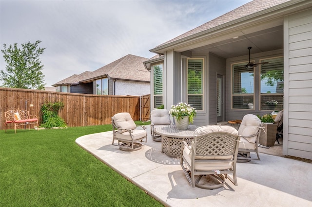 1130 Holcombe Dr, Anna, TX 75409 - view of patio / terrace featuring fence, a ceiling fan, and outdoor dining space