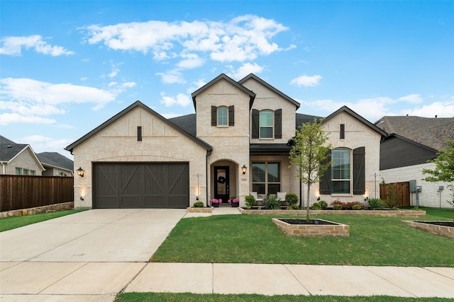 1719 Godello Dr, Mclendon Chisholm, TX 75032 - view of front of house with brick siding, an attached garage, fence, and a front lawn
