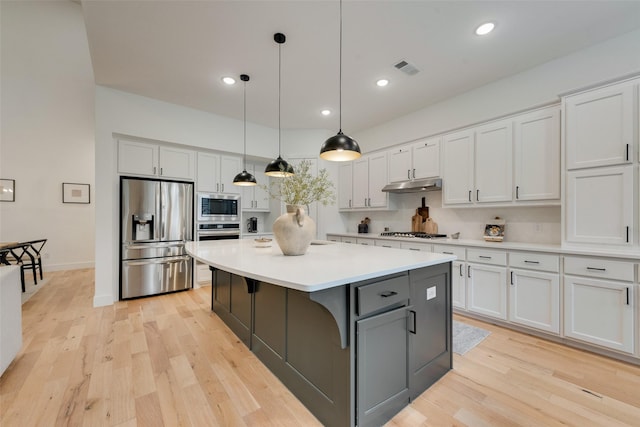 1719 Godello Dr, Mclendon Chisholm, TX 75032 - kitchen with white cabinets, appliances with stainless steel finishes, light wood-style floors, light countertops, and under cabinet range hood