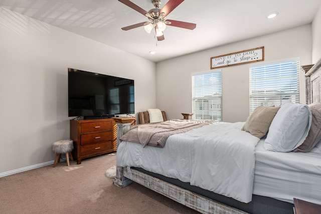 4603 Amal Saleh Dr, Irving, TX 75061 - bedroom featuring baseboards, a ceiling fan, recessed lighting, and light carpet