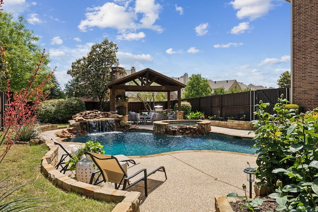 1041 Bandelier Dr, Allen, TX 75013 - view of pool featuring a gazebo, a fenced backyard, a patio area, and a pool with connected hot tub