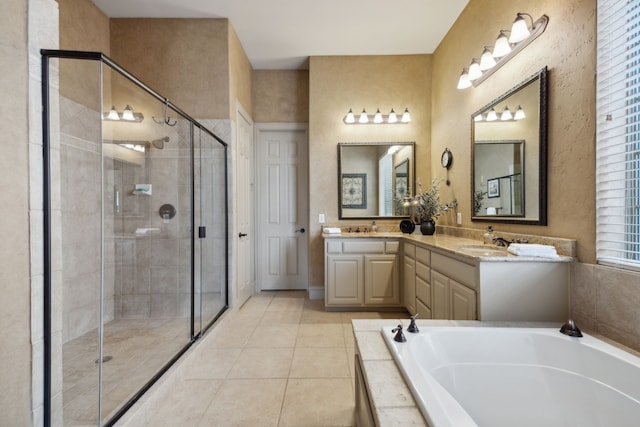 1041 Bandelier Dr, Allen, TX 75013 - full bath with a stall shower, a bath, tile patterned floors, and double vanity
