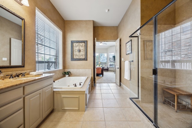 1041 Bandelier Dr, Allen, TX 75013 - bathroom with ensuite bathroom, tile patterned flooring, a jetted tub, vanity, and a stall shower
