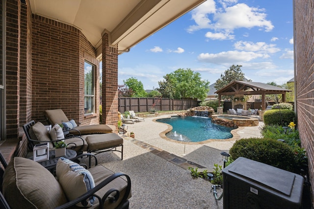 1041 Bandelier Dr, Allen, TX 75013 - view of pool with a gazebo, a patio, a fenced backyard, and a pool with connected hot tub