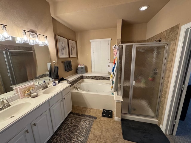 1932 Loma Linda Dr, Irving, TX 75063 - full bathroom featuring a sink, a whirlpool tub, a shower stall, and double vanity
