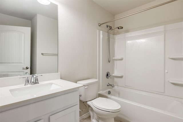 full bath featuring vanity, shower / bathing tub combination, and toilet