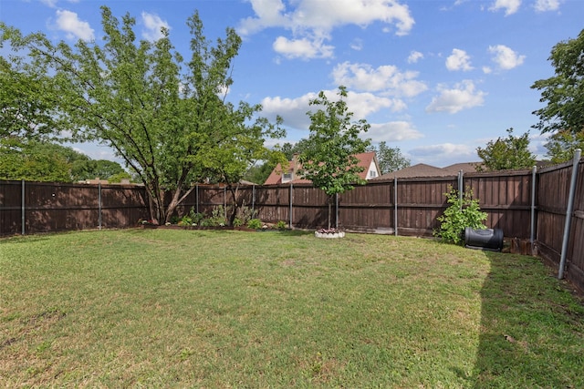 view of yard with a fenced backyard