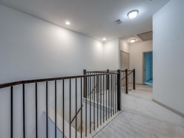 6285 Davison Way, Mckinney, TX 75070 - corridor featuring recessed lighting, an upstairs landing, light carpet, and visible vents