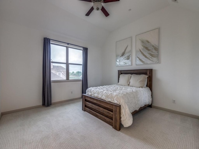 6285 Davison Way, Mckinney, TX 75070 - bedroom featuring baseboards, light colored carpet, ceiling fan, and vaulted ceiling