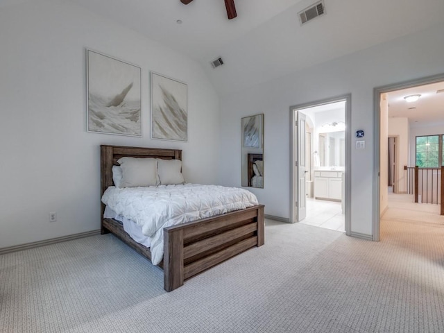 6285 Davison Way, Mckinney, TX 75070 - bedroom featuring light colored carpet, lofted ceiling, and visible vents