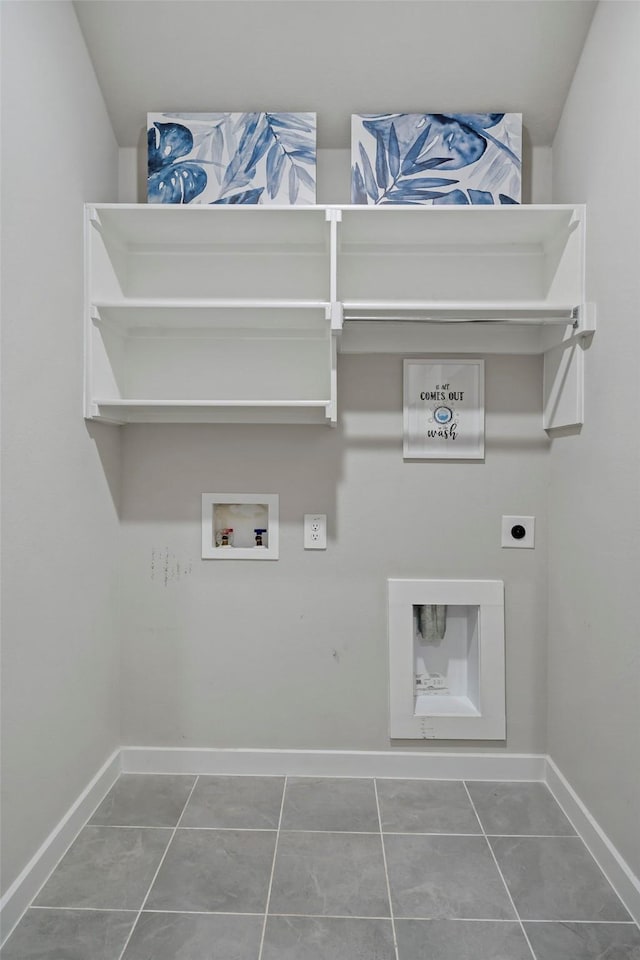 laundry area featuring washer hookup, baseboards, laundry area, and electric dryer hookup