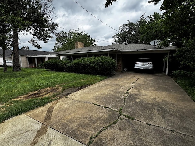 322 Hill St, Grand Prairie, TX 75050 - view of front of property with a chimney, concrete driveway, and a front lawn