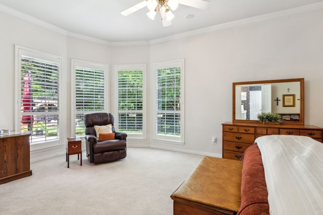 3301 Gillespie Rd, Mckinney, TX 75072 - bedroom with carpet floors, crown molding, baseboards, and a ceiling fan
