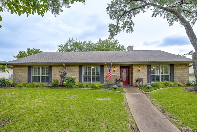 1621 Lake Hill Ln, Plano, TX 75023 - single story home featuring brick siding, a front lawn, and a chimney