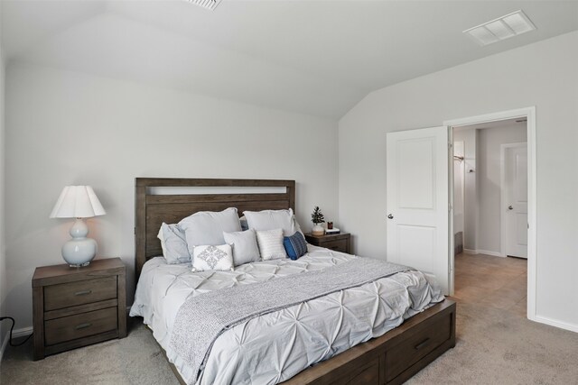 3613 Ridgeway Ln, Denton, TX 76226 - bedroom featuring vaulted ceiling, light colored carpet, and baseboards