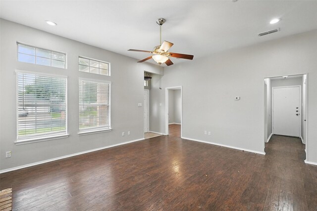 6317 N Park Dr, Watauga, TX 76148 - unfurnished living room featuring recessed lighting, ceiling fan, visible vents, and wood finished floors