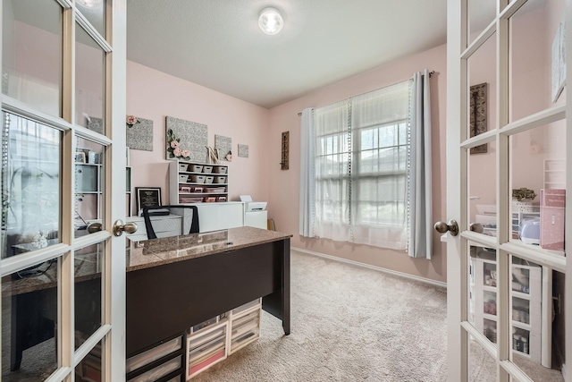 7520 Gangway Dr, Fort Worth, TX 76179 - carpeted home office with baseboards and french doors