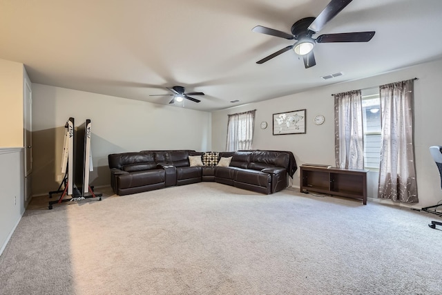 7520 Gangway Dr, Fort Worth, TX 76179 - carpeted living area with a healthy amount of sunlight, baseboards, ceiling fan, and visible vents