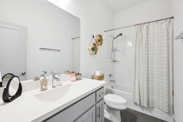 8613 Keeneland Dr, Fort Worth, TX 76120 - bathroom with vanity, toilet, and shower / tub combo with curtain