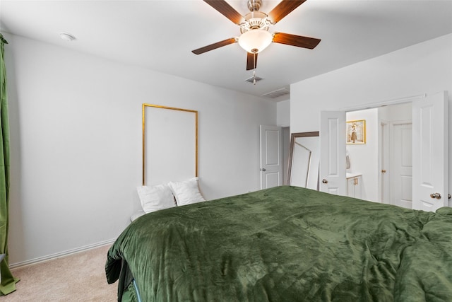 859 Sitwell Dr, Fate, TX 75087 - bedroom featuring ceiling fan, light colored carpet, baseboards, and visible vents