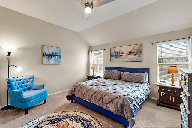 733 Ravenwood Dr, Saginaw, TX 76179 - bedroom featuring carpet floors, baseboards, vaulted ceiling, and ceiling fan