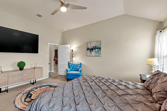 733 Ravenwood Dr, Saginaw, TX 76179 - bedroom with carpet floors, a ceiling fan, and lofted ceiling