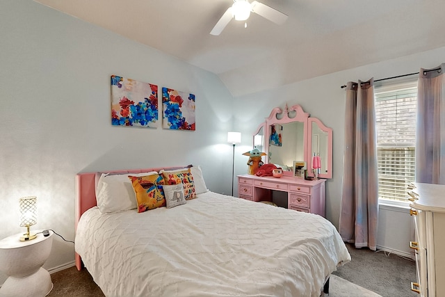 733 Ravenwood Dr, Saginaw, TX 76179 - carpeted bedroom with vaulted ceiling, baseboards, and ceiling fan