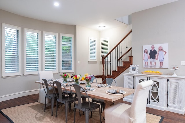 816 Stratton Mill Dr, Lucas, TX 75002 - dining room featuring baseboards, dark wood finished floors, and stairs
