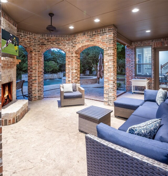 816 Stratton Mill Dr, Lucas, TX 75002 - view of patio / terrace with an outdoor living space with a fireplace