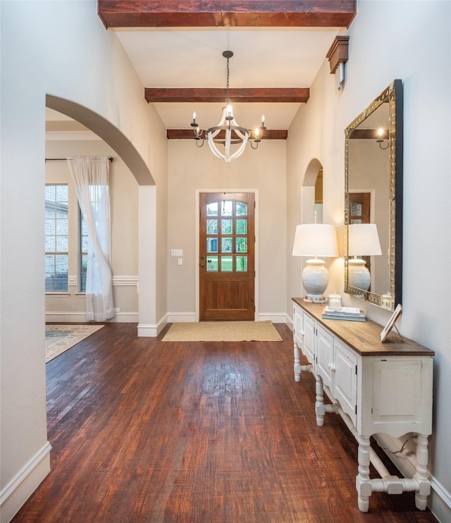 816 Stratton Mill Dr, Lucas, TX 75002 - foyer entrance featuring dark wood-type flooring, arched walkways, plenty of natural light, and a chandelier