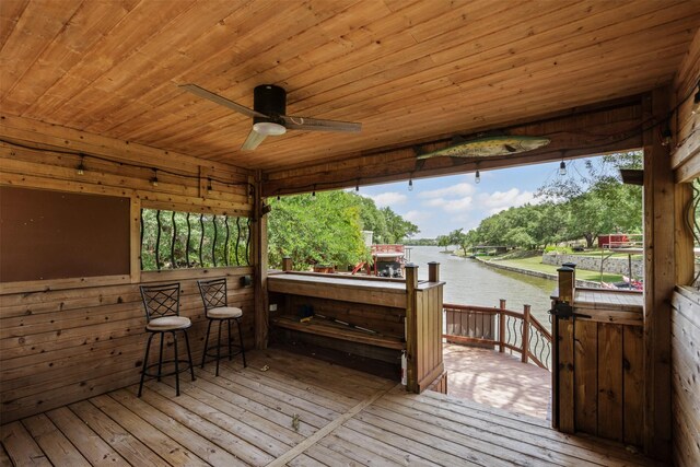 2311 Cedar Cir, Granbury, TX 76048 - wooden terrace with a water view and a ceiling fan