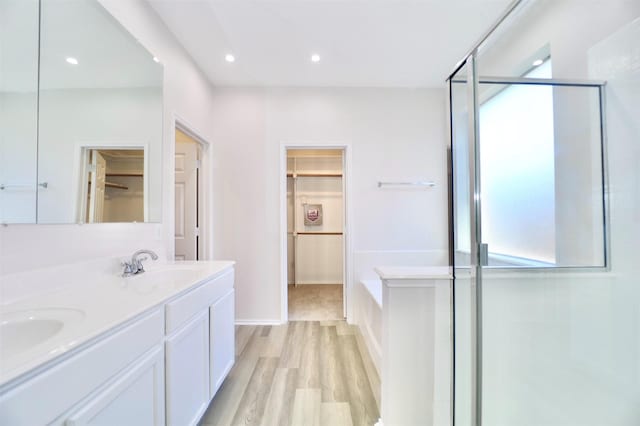 2625 Cumberland Trl, Balch Springs, TX 75181 - full bath featuring a sink, a walk in closet, a stall shower, and wood finished floors