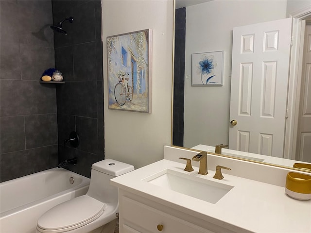 bathroom featuring toilet, washtub / shower combination, and vanity