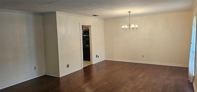 2 Woodfern Ln, Haughton, LA 71037 - unfurnished room with an inviting chandelier, dark wood-style flooring, crown molding, and baseboards