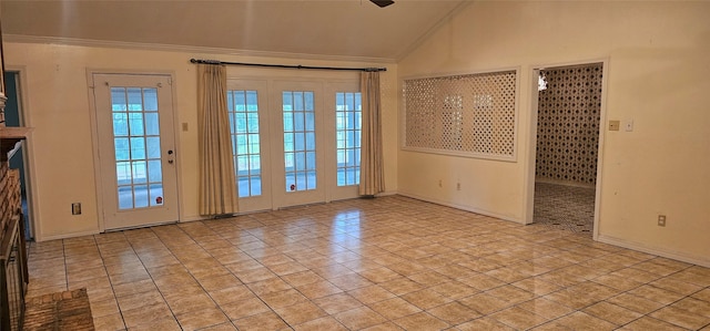 2 Woodfern Ln, Haughton, LA 71037 - interior space with baseboards, ornamental molding, light tile patterned floors, and lofted ceiling